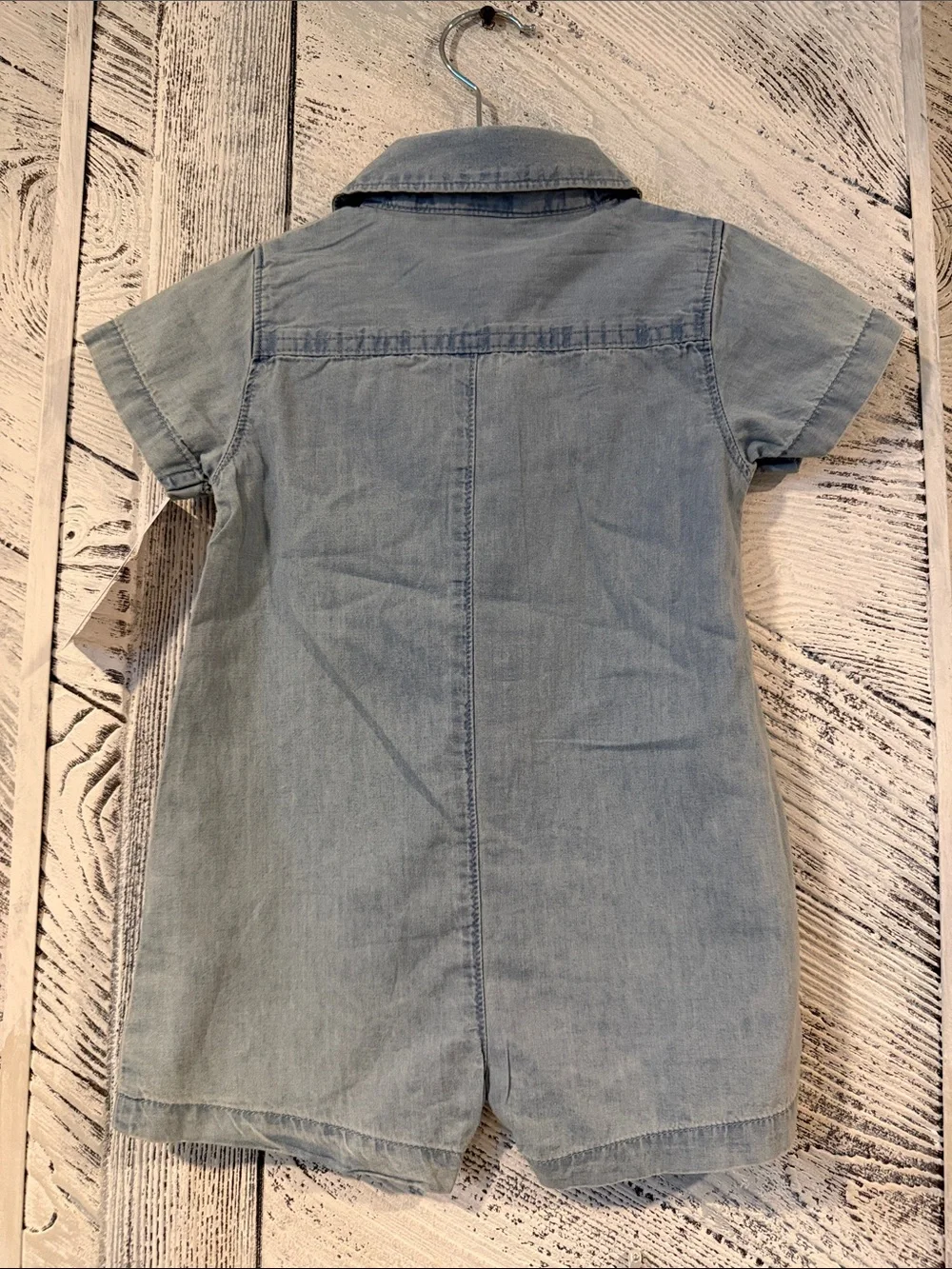 Carter's Light Blue Short-Sleeve Denim Button Romper